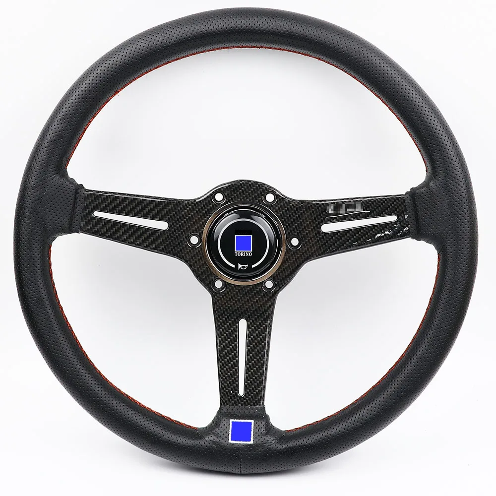 Universal 14inch/345mm Real Carbon Fiber Genuine Leather Steering Wheel Drift Sport Steering Wheels