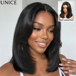 UNice 7x5 Bye Bye Slip™ Lace Silk Straight Bob Wig Pre Cut Pre Bleached Glueless Wig Human Hair Ready To Wear Go 150% Density