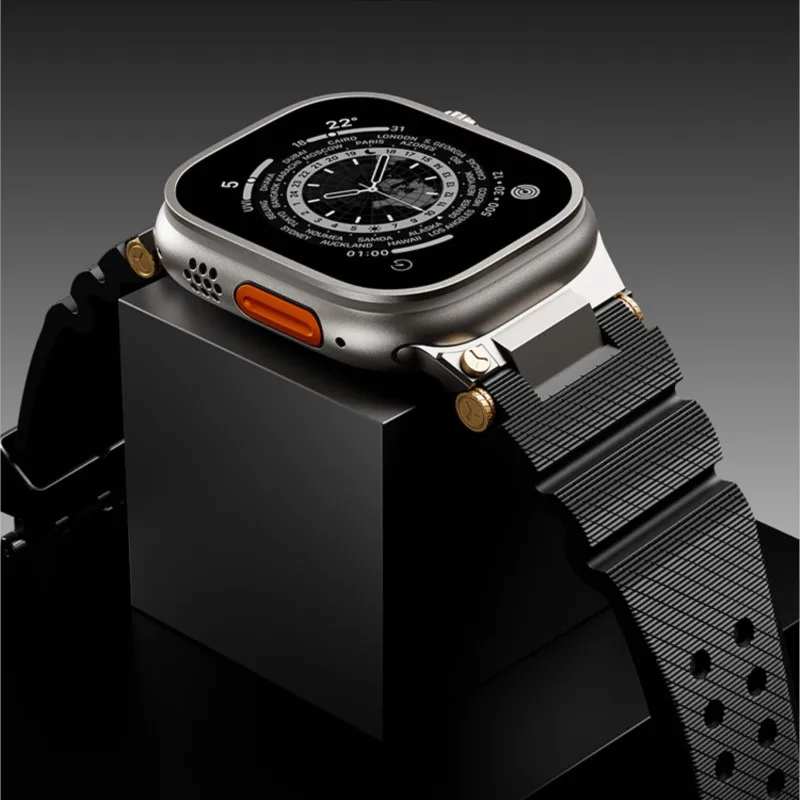 Ремешок для Apple Watch Ultra 2 Band 49 мм 44 мм 45 мм 46 мм Прочный металл + резина Силиконовый браслет iWatch Series 10 9 6 3 7 8 SE ремешки