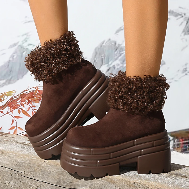 

Women Flats Fur Snow Boots Platform Shoes 2025 Trend Warm Plush Cotton Shoes Winter New Ankle Boots Casual Walking Mujer Zapatos