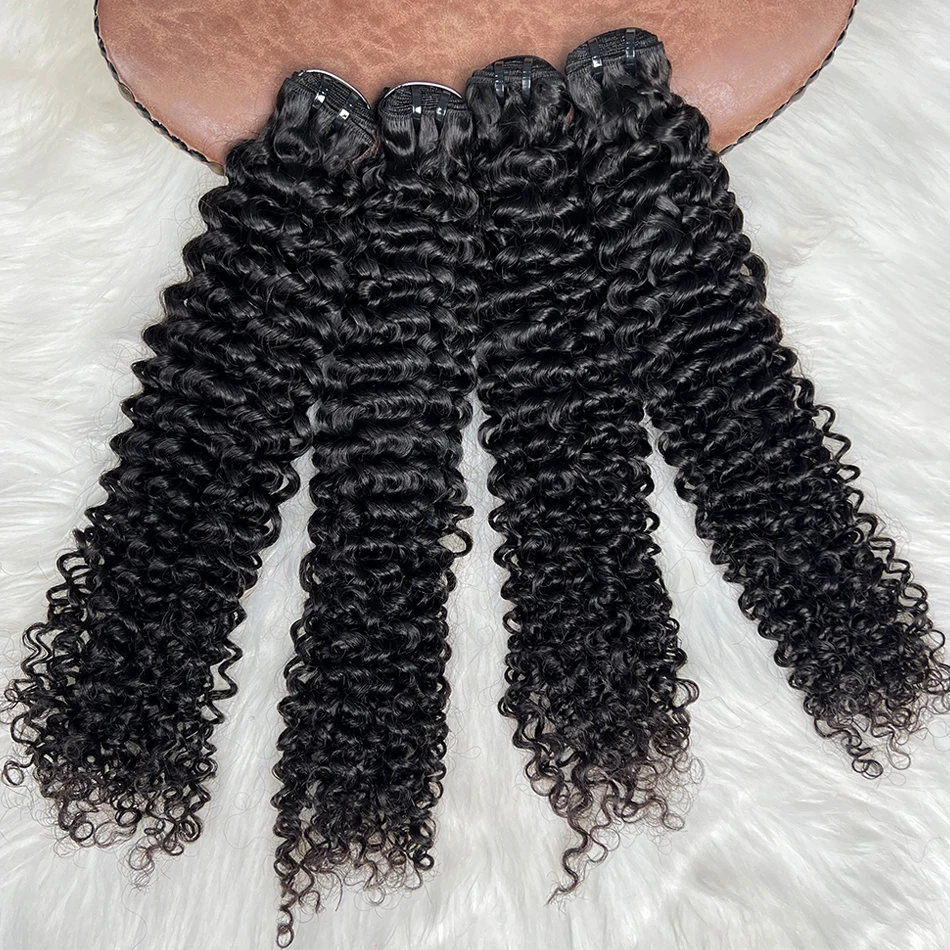 حزم شعر بشري مجعد عميق لحمة مزدوجة 100% شعر بشري خام فيتنام 100 جرام لون أسود طبيعي ملحقات نسج متموجة