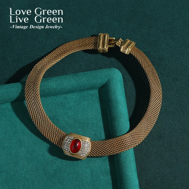 

Vintage Antique Gold Color Choker Necklace Snake Chain Red Glaze Crown Rhinestone Luxury Jewelry Designer Charms Christmas 2025