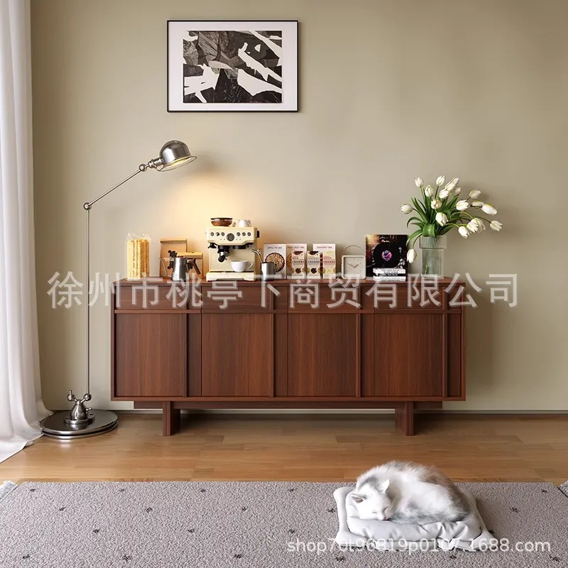 

Medieval style dining side cabinet integrated against the wall Household living room Chinese locker Bone line Tea cabinet Storag