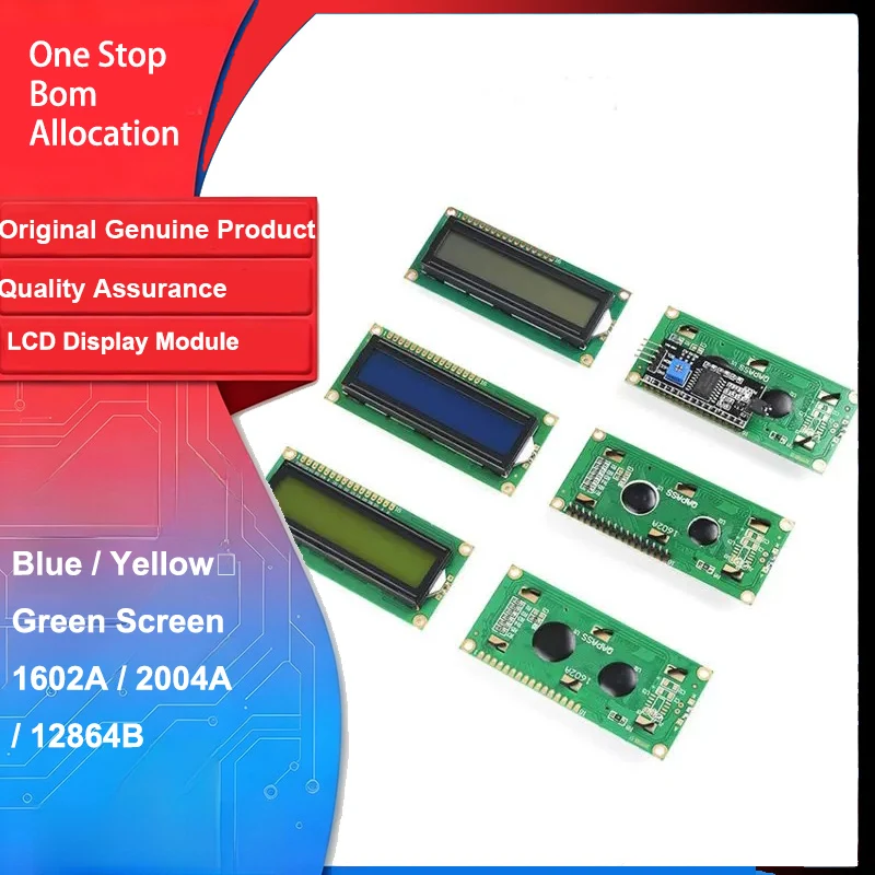 Blue / Yellow‑Green Screen 1602A / 2004A / 12864B LCD Display Module 5V LCD with Backlight, IIC / I2C Interface for Arduino Diy