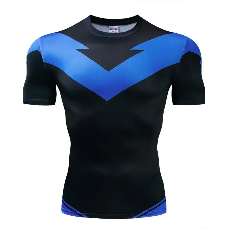 Kompressions-T-Shirts Sportbekleidung Gym Rash Guard Boxtraining Sport-Oberteile 3D Nightwing Herren T-Shirt Lauf-Schnelltrocknende Shirts für Männer – Detail 8