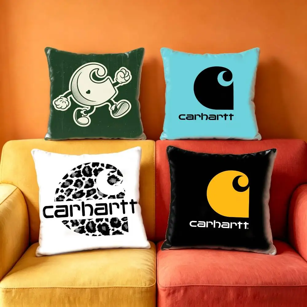 C-arhartt Logo L-eather Pillow Case Anti-dustmite Pillowcase Invisible zipper silky Sofa cushion cover for bedroom