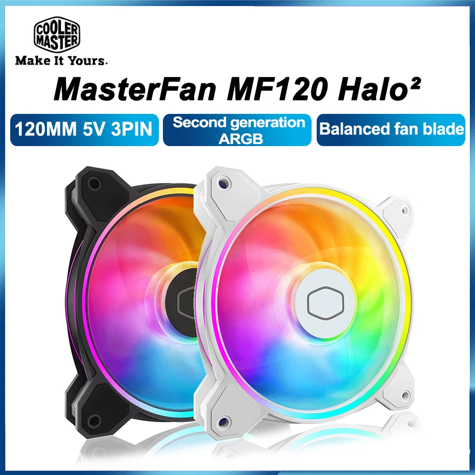 

Cooler Master MF120 Halo II 120mm Case Fan Second Generation 5V 3PIN ARGB Quiet Fan PWM CPU Cooler Liquid Cooling Fan