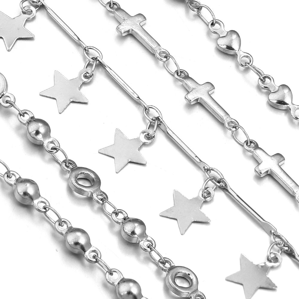 2Meters Stainless Steel Chains High Quality Star Heart Round Beads Cross Link Chains For Jewelry Making DIY Bracelets Necklace