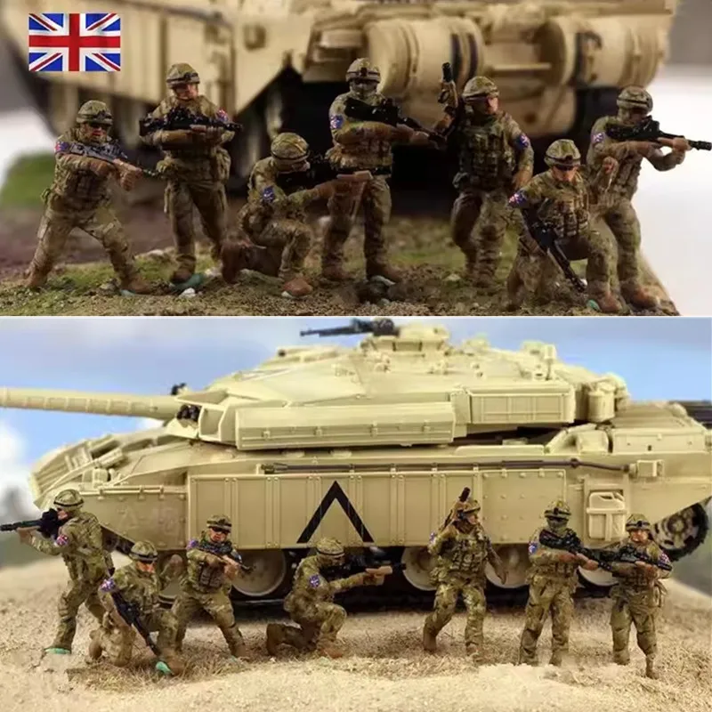 2025 New 1:72 Scale Model 7 Pcs Resin Modern British Infantry Soldiers Action Figure Toys Scene Accessory Dolls DIsplay Fans