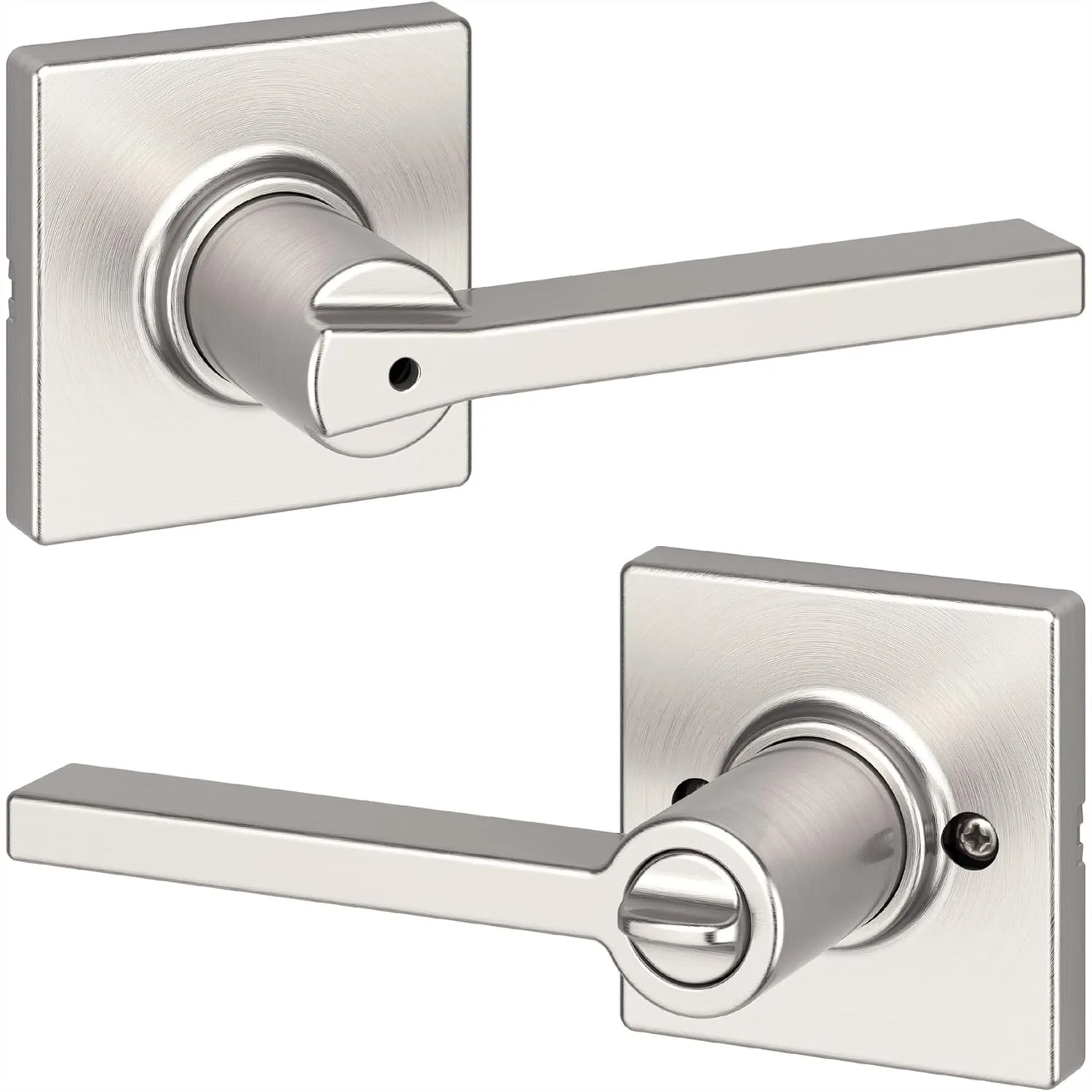 

Privacy Door Handle with Lock for Bathroom and Bedroom, Satin Nickel Reversible Keyless Turn Lock