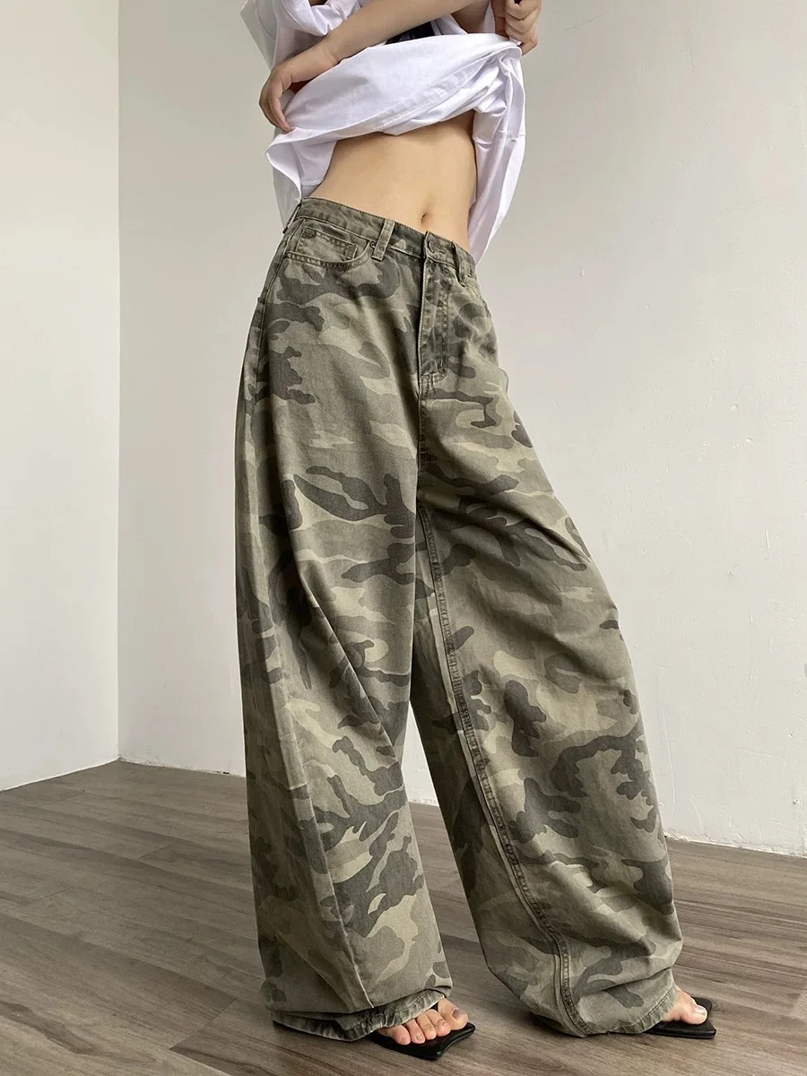 

Y2K Американские камуфляжные брюки женские с высокой талией Scimitar Cut широкие брюки свободные повседневные уличные брюки длиной до пола