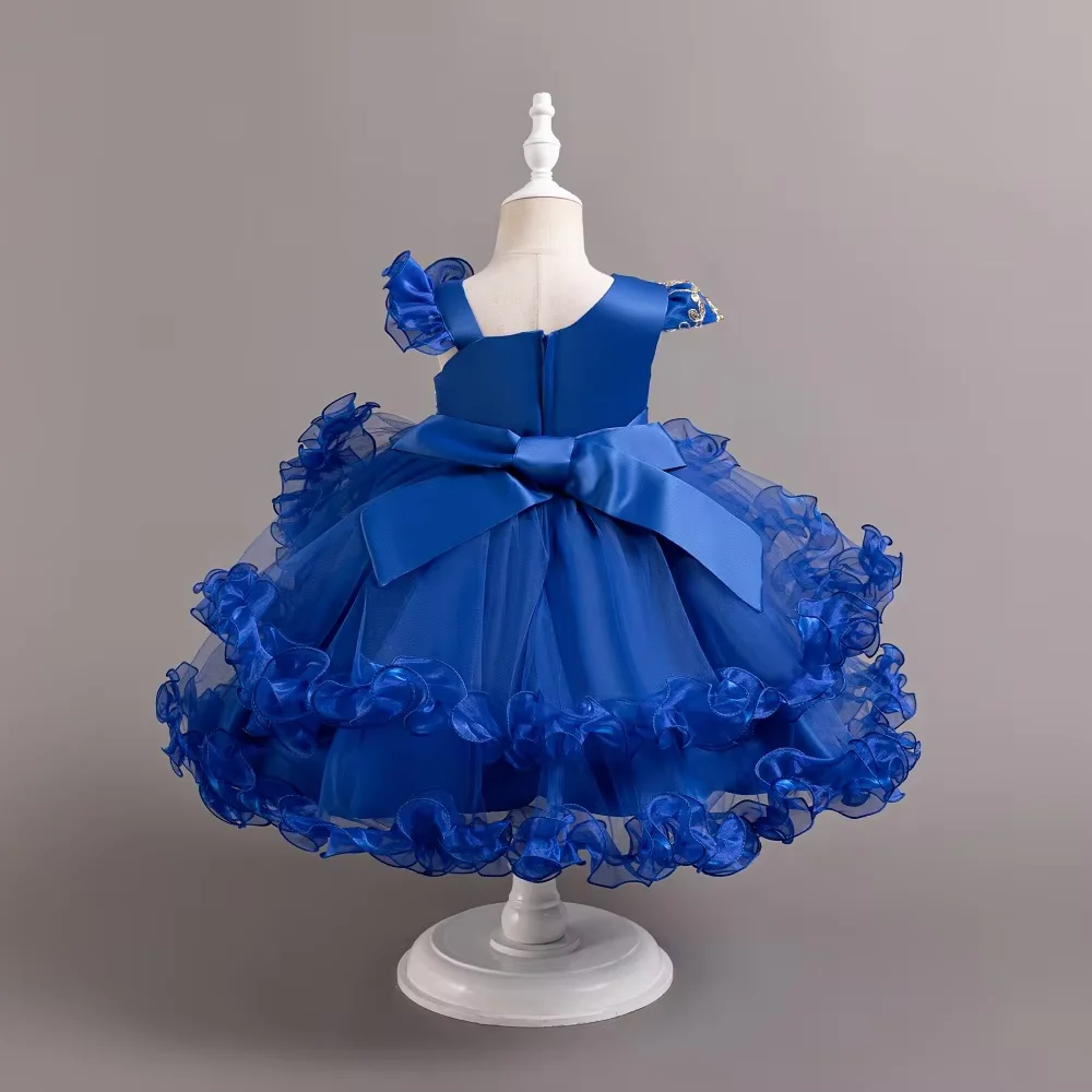 2024 New Girls\' paillettes Princess Dress 3-8 anni Flower Bow Cake Dress Halloween banchetto Host Performance Dress
