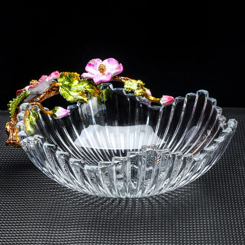 

Fruit plate living room home coffee table crystal glass enamel color fruit plate creative luxury high-end snack plate