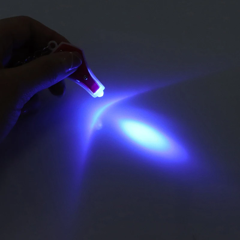 1pc Kunststoff breite Anwendbar keit lila Licht Geld detektor führte tragbare Schlüssel bund niedlichen Mini-Vase ultraviolette Taschenlampe