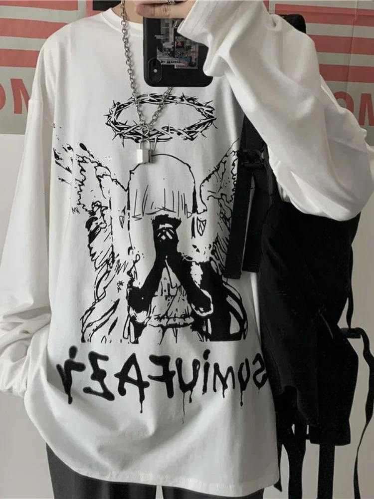 T-shirt Manches sulfpour Homme, Streetwear, Respiré, Anime, Harajuku, Gothique, Vintage, Graphique, Manga, Y2k, Automne