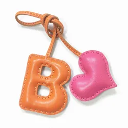 English Letter B With Love Heart Leather Keychain Name Pure Hand-Stitched Ladies Women Bags Backpack Pendant Charm