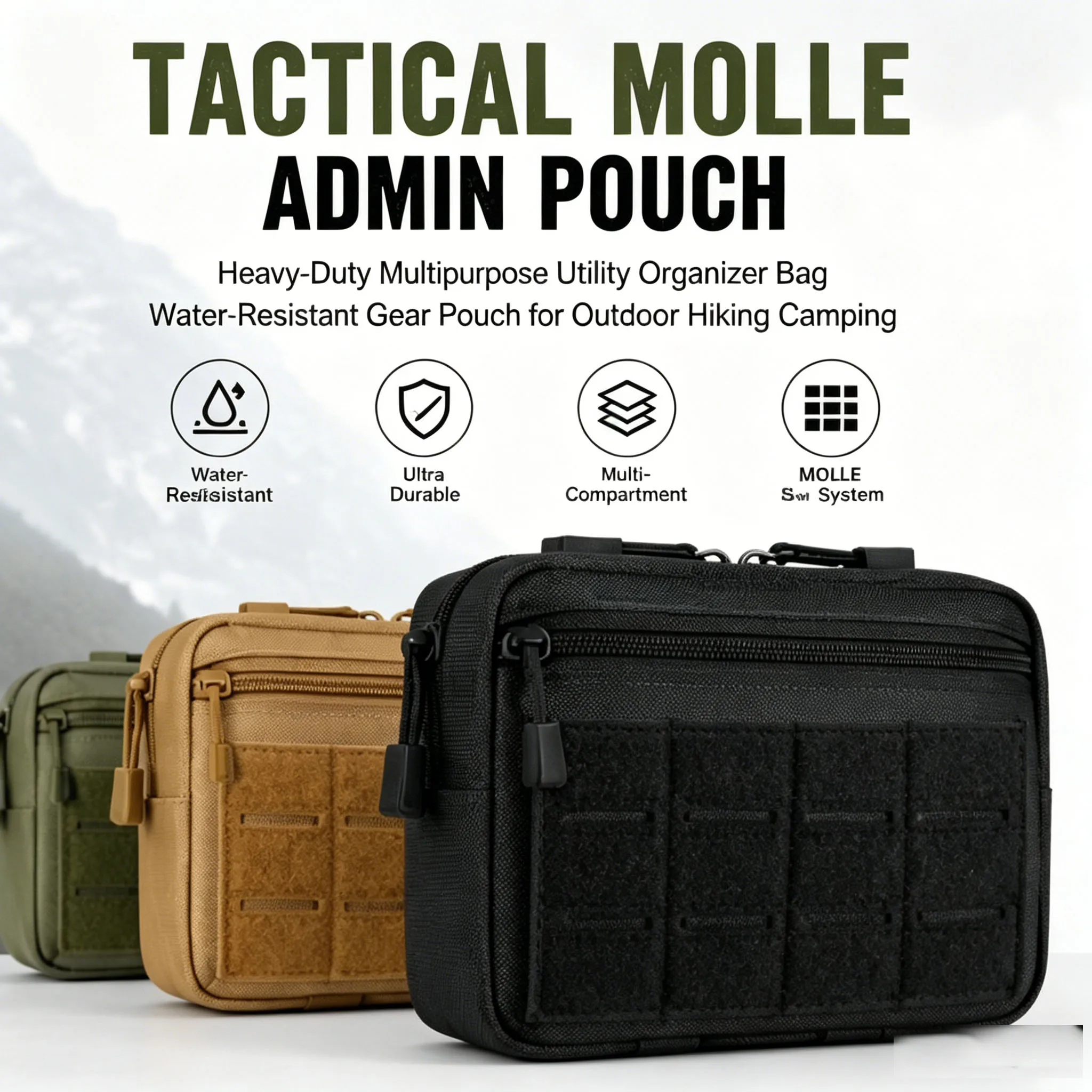 Tactical Molle Admin Pouch Heavy-Duty  Multipurpose Utility Organizer Bag Water-Resistant Gear Pouch for Outdoor Hiking Camping