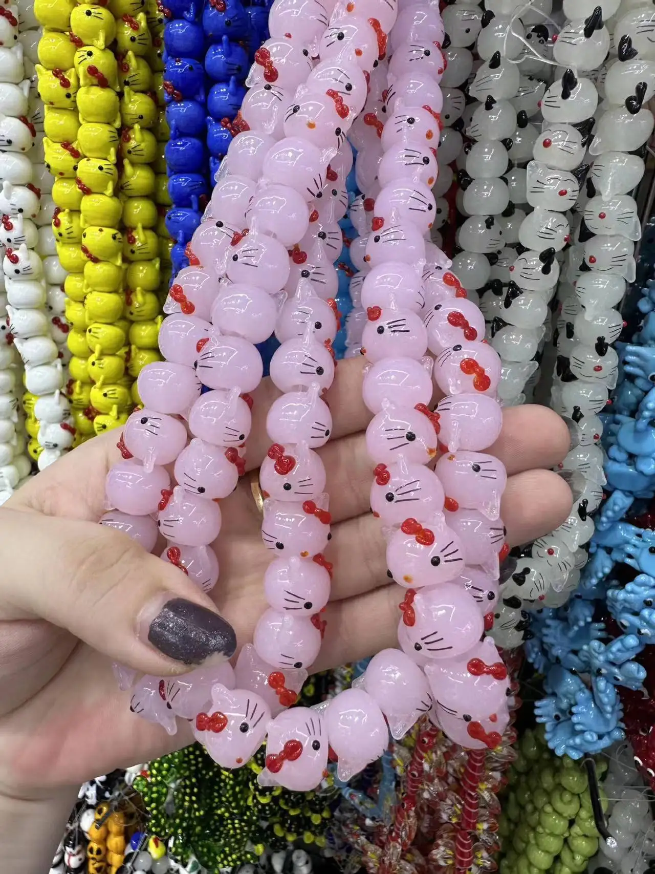 4pcs Small Cat Head Glass Beads Pink Creative Painted Craft Spacer Beads for Jewelry Making DIY Bracelet Pendant