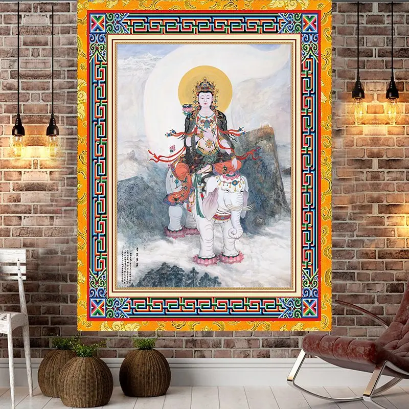 VIKAMA Tibetan Guanyin Mandala Tapestry, Retro Buddhist Bodhisattva Wall Hanging, Aesthetic Living Room Meditation Decor