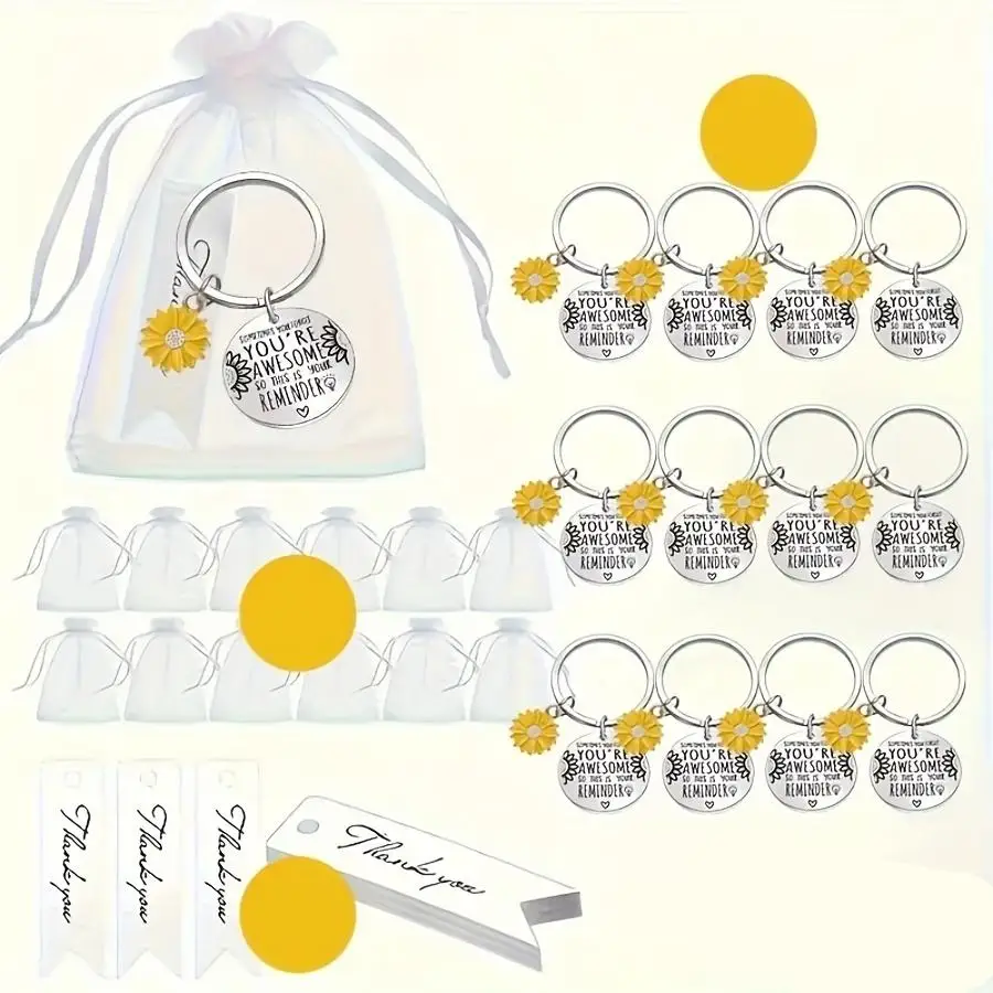 1/5/10/20/50/100pcs Gift for Her/Him: Set of 36 Pieces/12 Sets of Motivational Sunflower Keychains with the Message “You’re Awes
