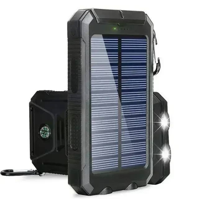 NONE Solar Power Bank Wasserdichte Powerbank mit großer Kapazität Schnellladung Externer Akku mit SOS für IPhone Samsung Xiaomi 4