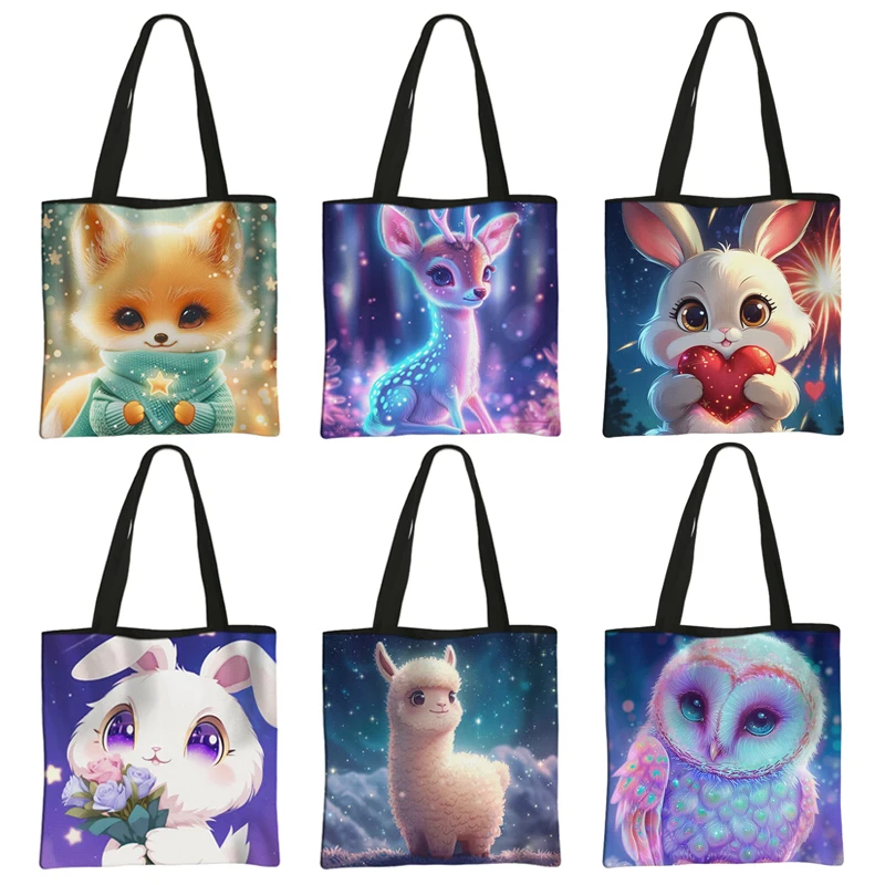 

Cute Little Bear Shoulder Bag Cartoon Owl Deer Bunny Star Animal Women Handbag Large Capacity Storage Bag Shopper Bags Organizer