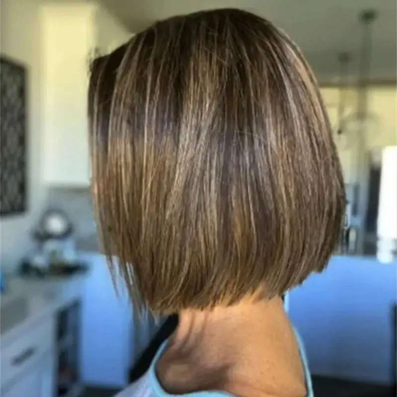 

Коричневые синтетические парики с кружевной передней частью для женщин, короткий парик-каре, натуральные прямые волосы, светло-русый парик-каре для женщин