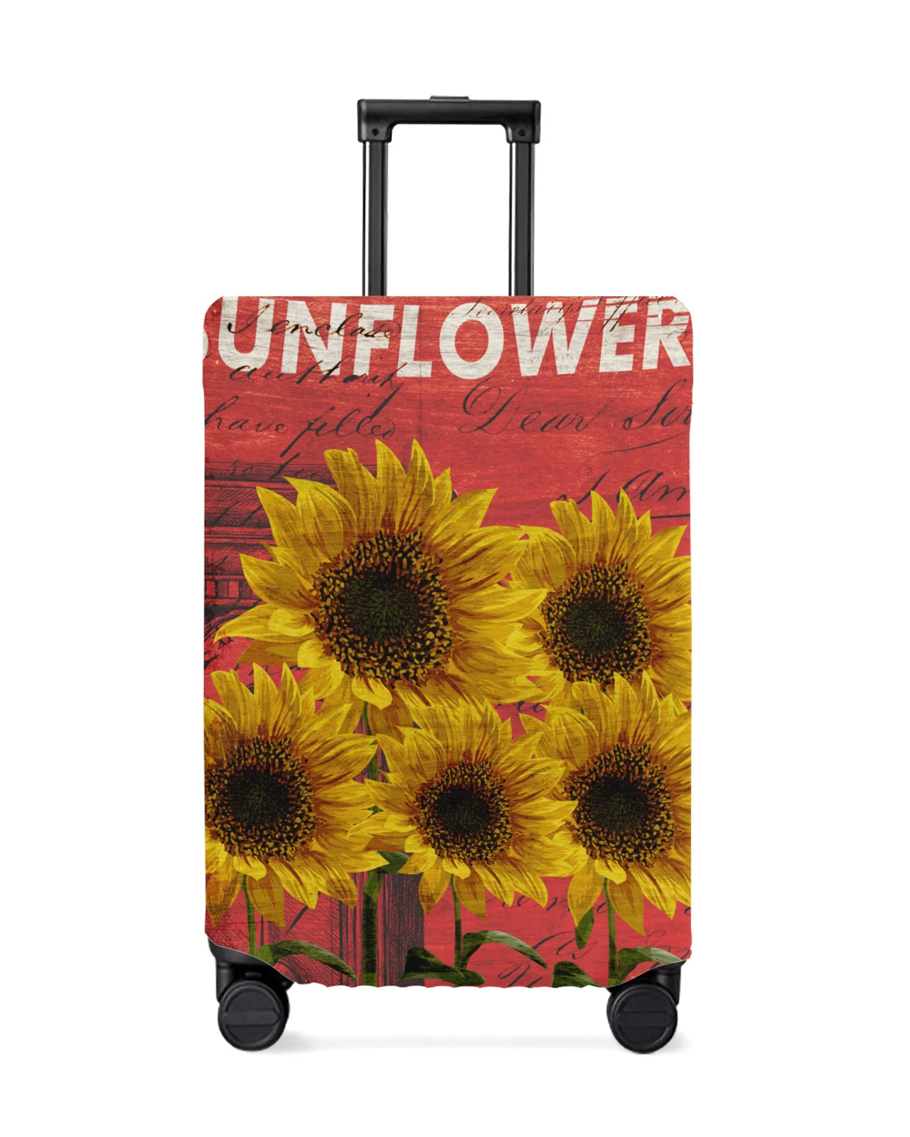 

Sunflower Wood Grain Retro Farm Travel Luggage Protective Cover for Travel Accessories Suitcase Elastic Dust Case Protect Sleeve