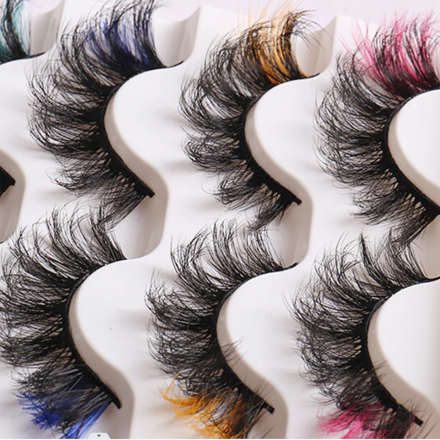 5 Pairs of colorful D-curved eyelashes Stage makeup The whole end of the eye colored false eyelashes are suitable for Halloween,