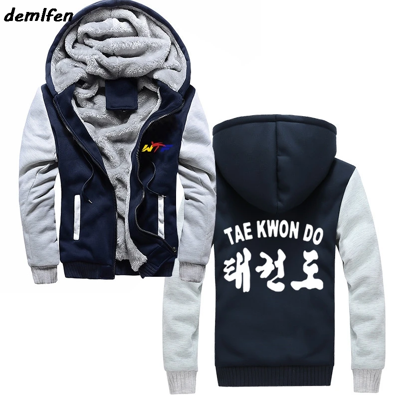 Taekwondo Federation Print Sweatshirt Men Casual Zipper Hoody Thicken Hoodie Male Winter Fitness Streetwear Jacket