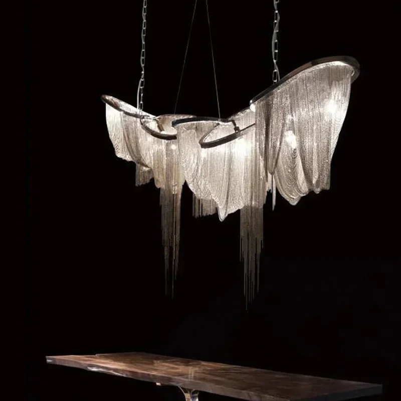 Modern  Aluminium Chain chandelier lighting  luxury  Italy Tassel chain drop lamp   Lobby Hotel Club Villa Project Light