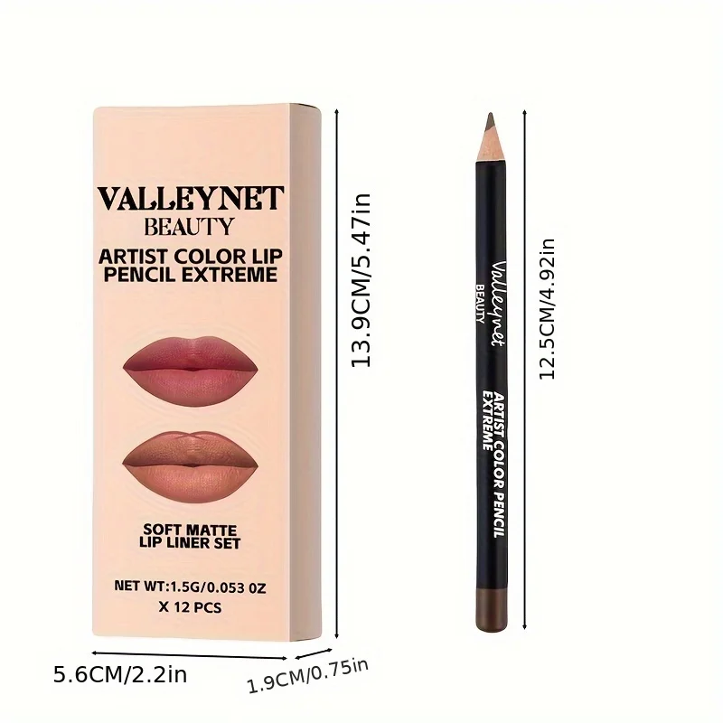 Conjunto de delineador labial de veludo fosco esculpido em 12 cores, textura cremosa suave, à prova d'água e altamente pigmentada