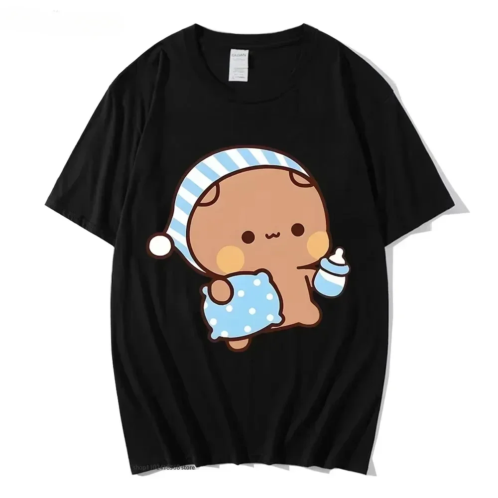 Couple Tshirt Cute BuBu Panda Going To Sleep with DuDu Bear Graphic Tshirt Women Clothes Sleeve Tops Women's Clothing