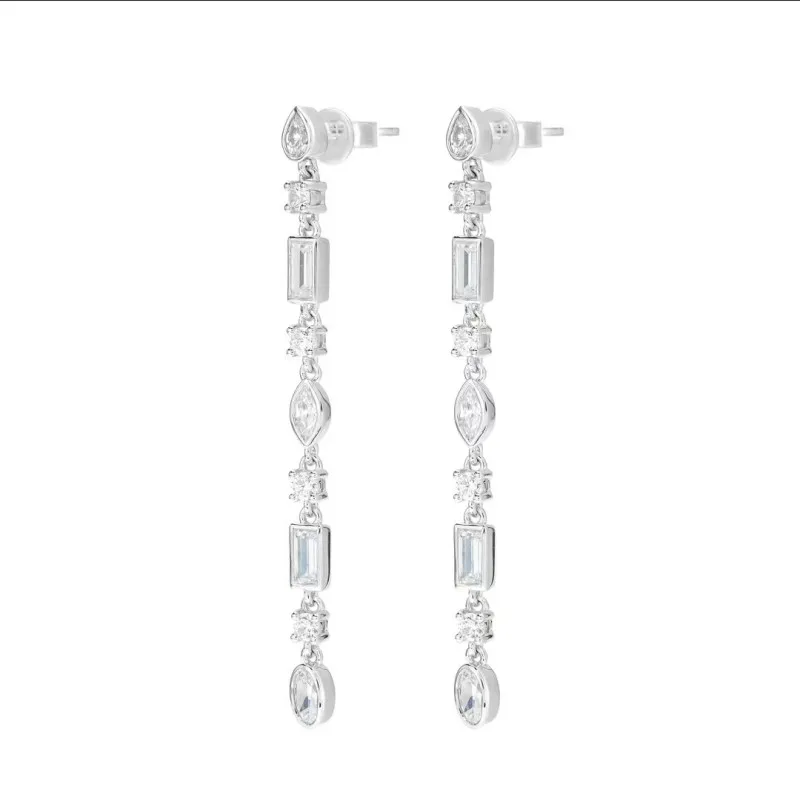 

ZOCA Long Chain Drop Earrings For Women Party Jewelry Silver Color S925 Sterling Silver CZ Stone Dangle Piercing Earring