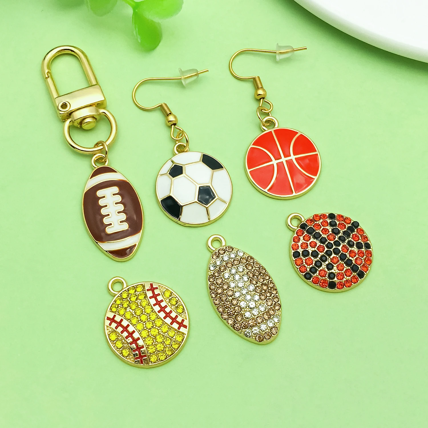 10pcs Enamel Sports Charms Alloy Basketball, Rugby, Football Pendants for DIY Bracelet Necklace Earring Jewelry Making Accessory view 3