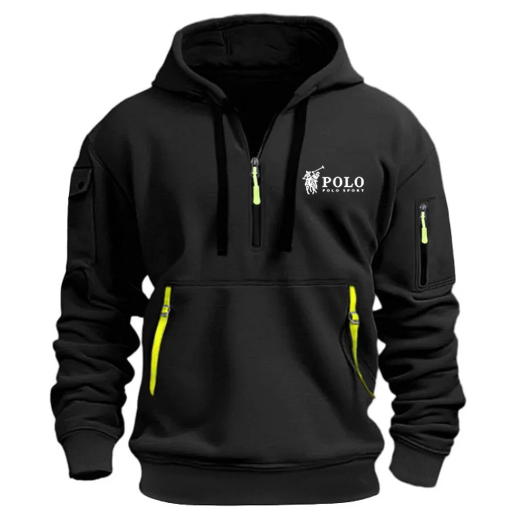Men's Casual Sports Hoodie Spring Autumn Fashion Solid Color Long-Sleeved Pullover with Arm Pocket And Pull Rope plus Size