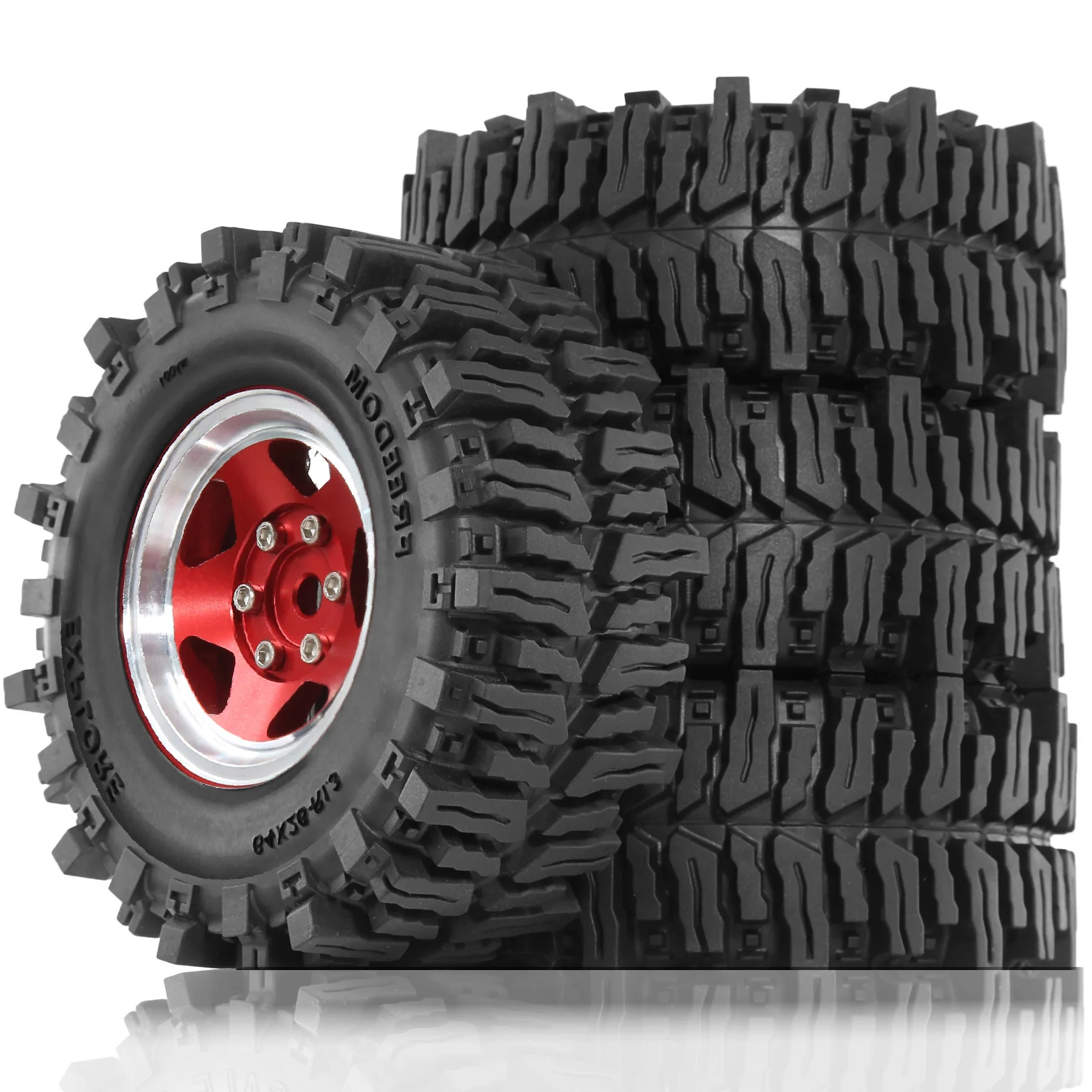 4Pcs 1.3 Inch 64mm Metal Beadlock Wheels Rubber Tires for 1/18 1/24 RC Crawler TRX4M SCX24 AX24 FCX18 FCX24 Upgrade Parts