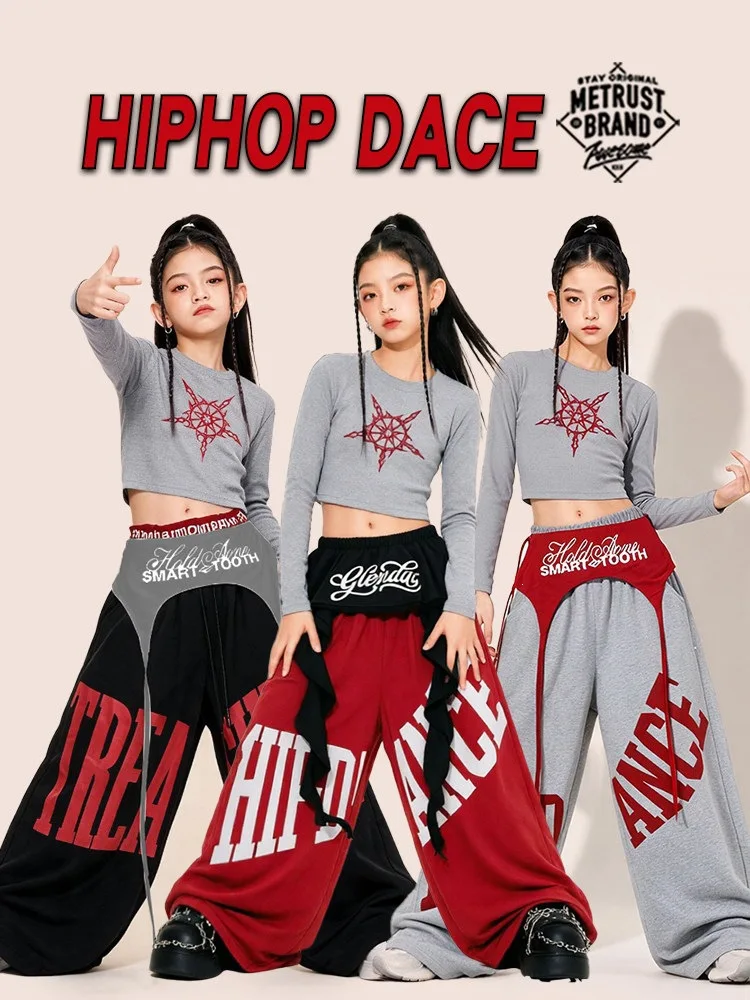 Girls Kpop Hip Hop Dance Outfit Gray Crop Top Camouflage Pants Kids Jazz Street Dance Costume Children Stage Performance wear