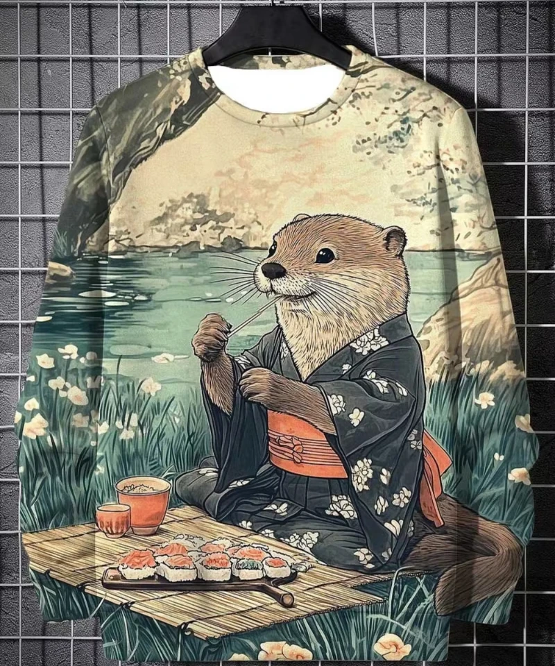 

Мужские толстовки в стиле ретро, повседневная толстовка с принтом животных и котенка, модный пуловер с круглым вырезом, новые мужские топы