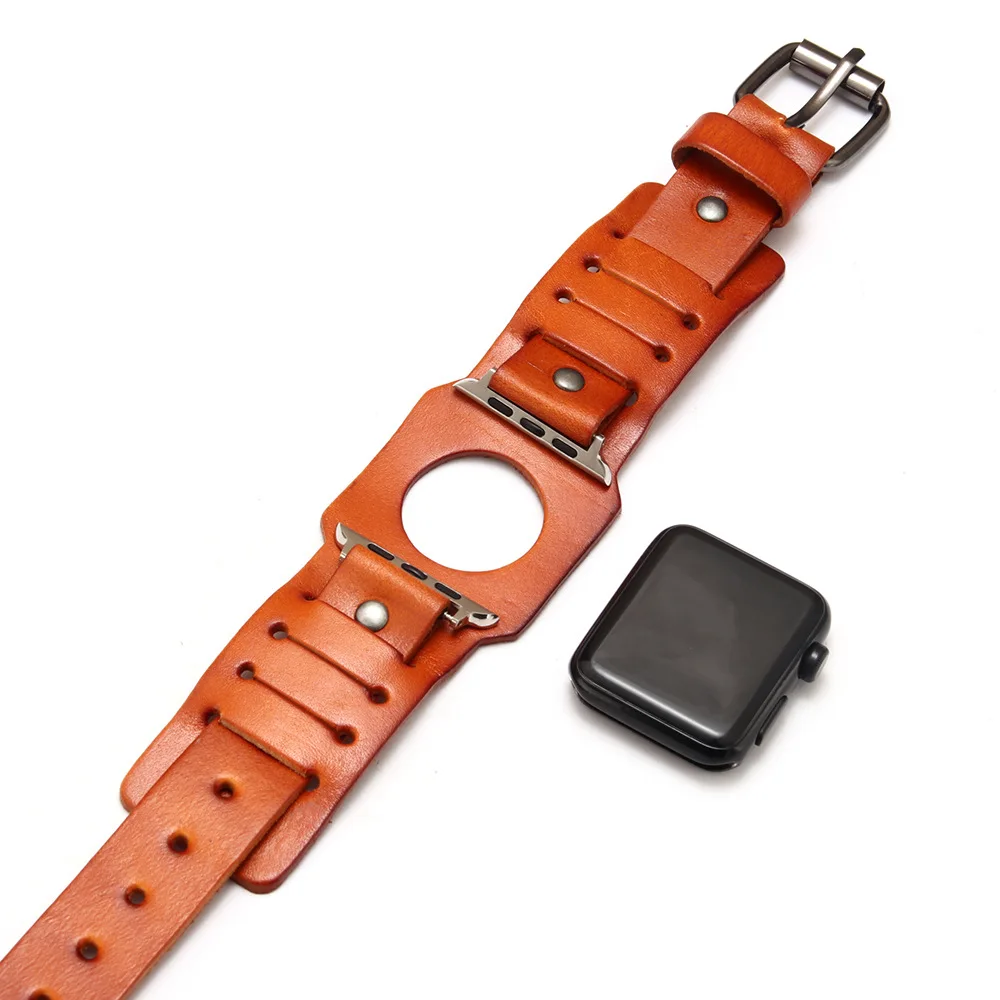 Real Leather Cuff Bracelet For Apple Watch Strap 40mm 44mm 41mm 42mm 45mm 49mm Wristband iWatch Band 3 4 5 6 7 8 9 SE Ultra 1 2