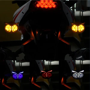 2 pçs estilo coruja motocicleta farol sinais de volta luz dupla cor motocicleta luz condução farol moto luz dianteira/traseira 10 principais vendas pisca sequencial moto - №9