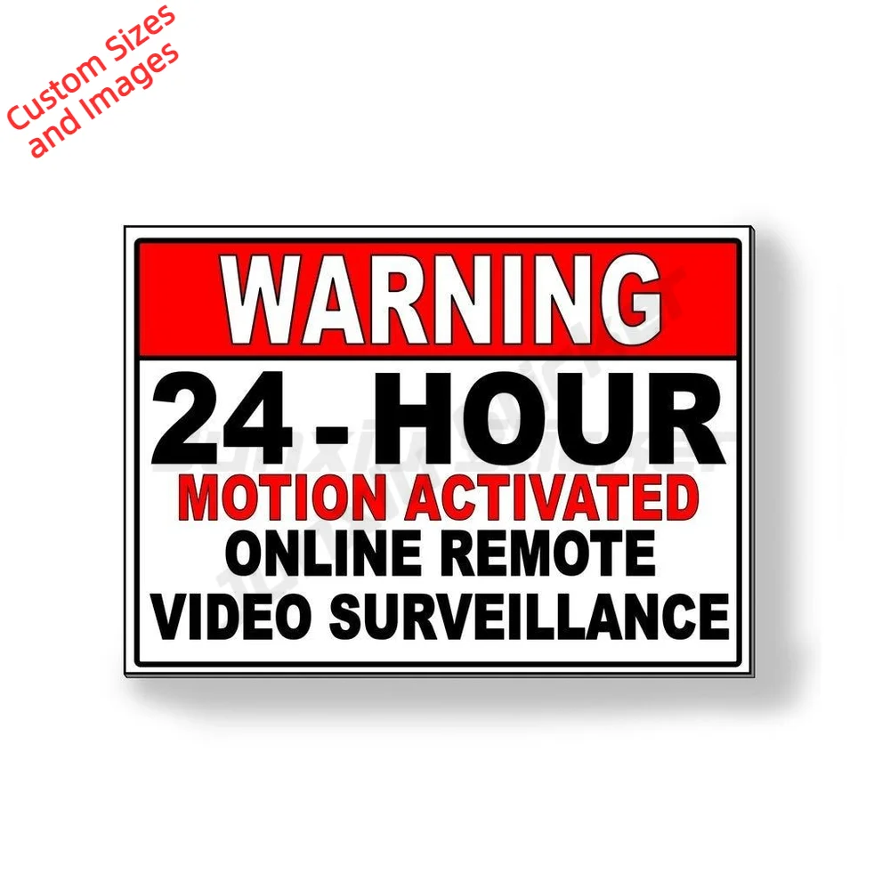 Warning 24 Hour Motion Activated Online Remote Video Surveillance Vinyl Decal For Gate And Fence Weatherproof Sticker Label