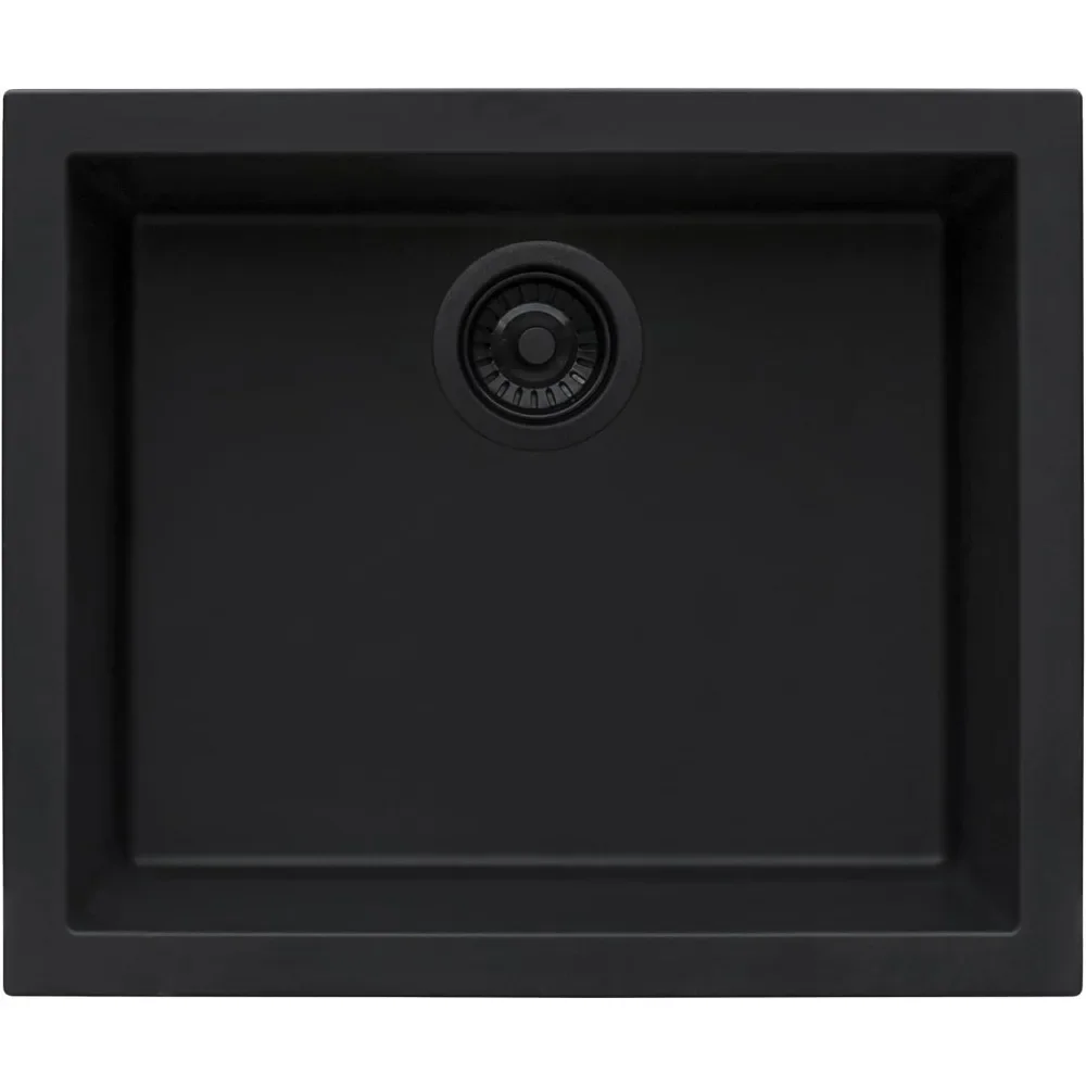 

23 x 17 inch Granite Composite Undermount Single Bowl Kitchen Sink - Midnight Black - RVG2023BK