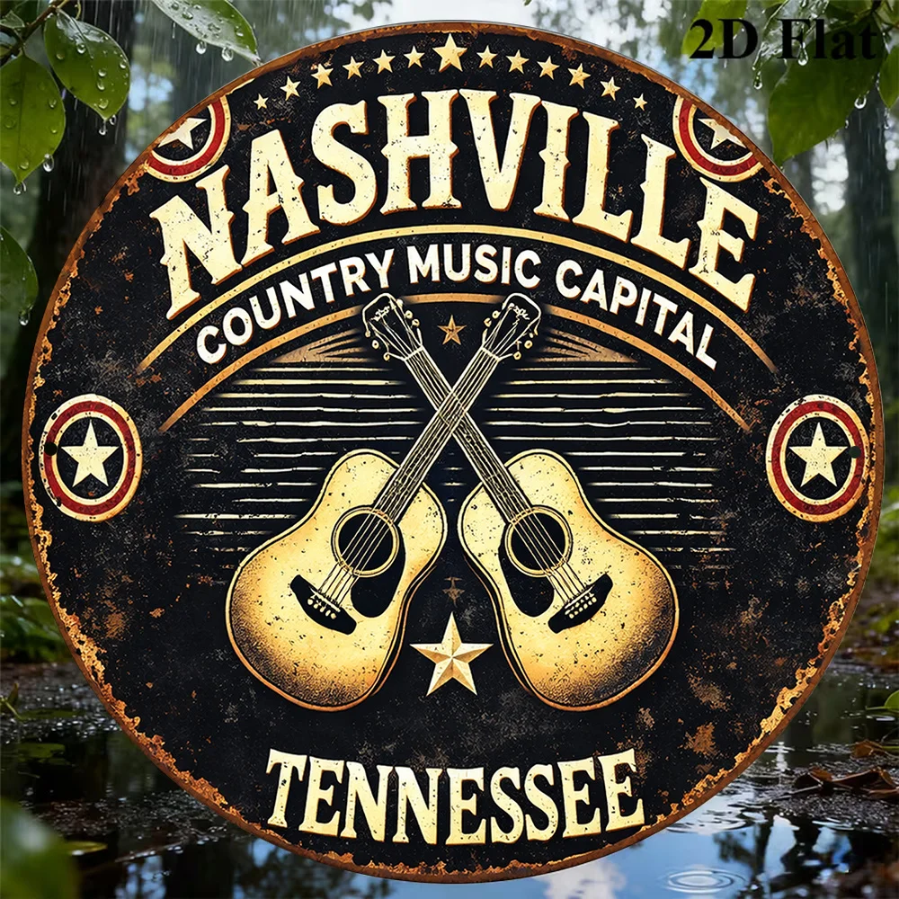2D Flat, 1pc Nashville Tennessee Music Themed Wall Sign - Vintage 