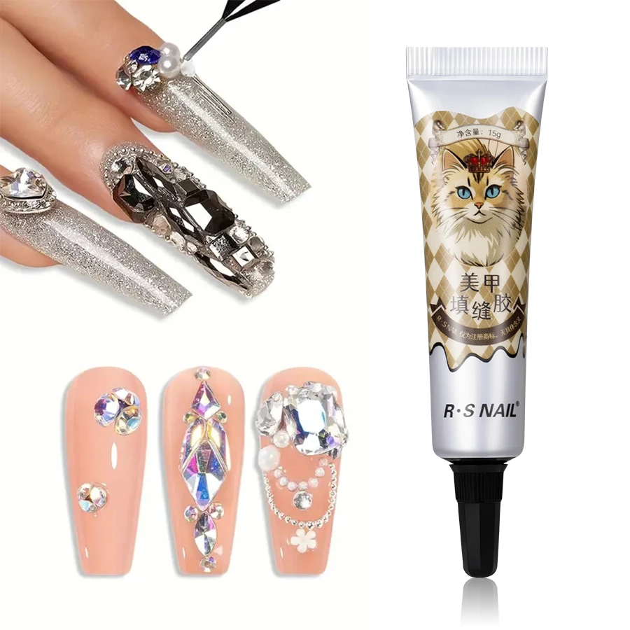Rrsail 4 em 1 strass gel 15g super forte gel de unhas para decorações charme de unhas 3d unhas bling gel para unhas gem imprensa em unhas