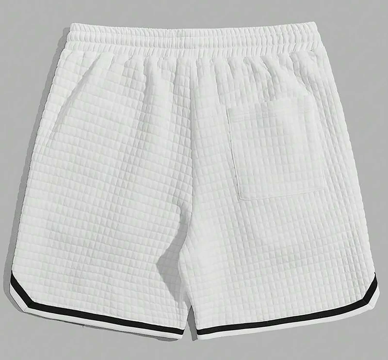 Herren Bubble-Waffel-Karo-Shorts, entspannte Passform, Kordelzug in der Taille, Kontrastbesatz, sommerliche Freizeitkleidung, sportliche Streetwear mit Taschen – Detail 7