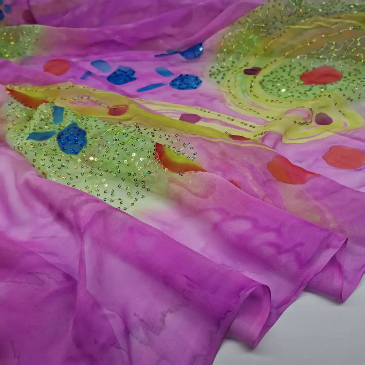 Embroidery Georgette Silk Fabric with Sequins 100% Soie Cloth Bling Saree  Dress Sudan Toub Hijab Scarf Sewing Material