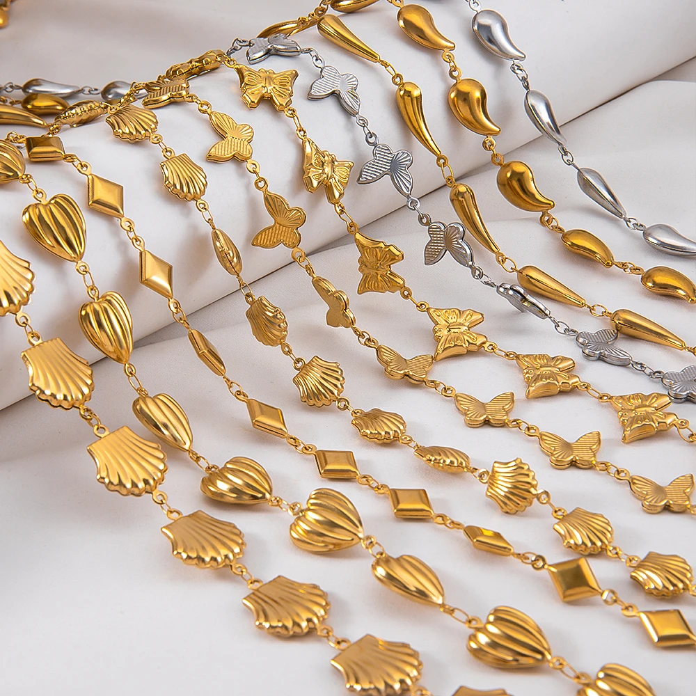 

1M Stainless Steel Hip Hop Punk Butterfly Heart Ocean Shell Chain DIY Jewelry Necklace Bracelet Gold Plated Necklace Components