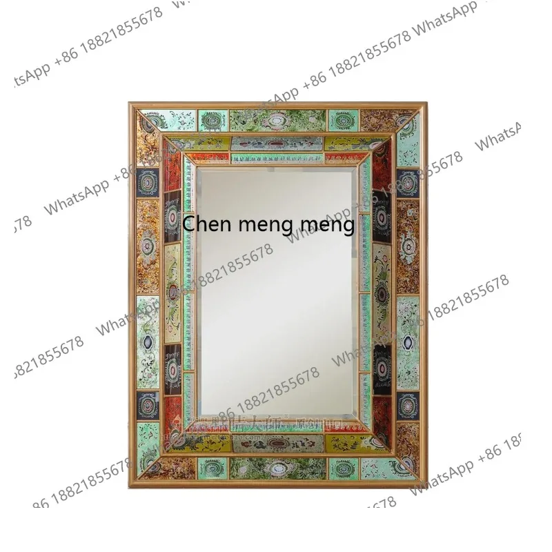 مرآة مكياج مرآة حائط عرقية مطلية يدويًا مقاس A17