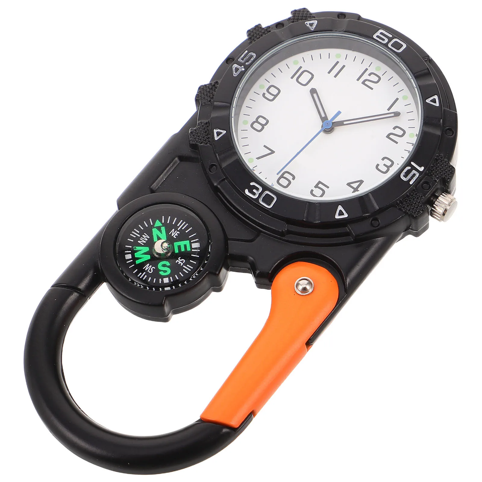 

Compact Survival Keychain with Compass and Quartz Watch Metal Carabiner Clip for Hiking Camping Navigation